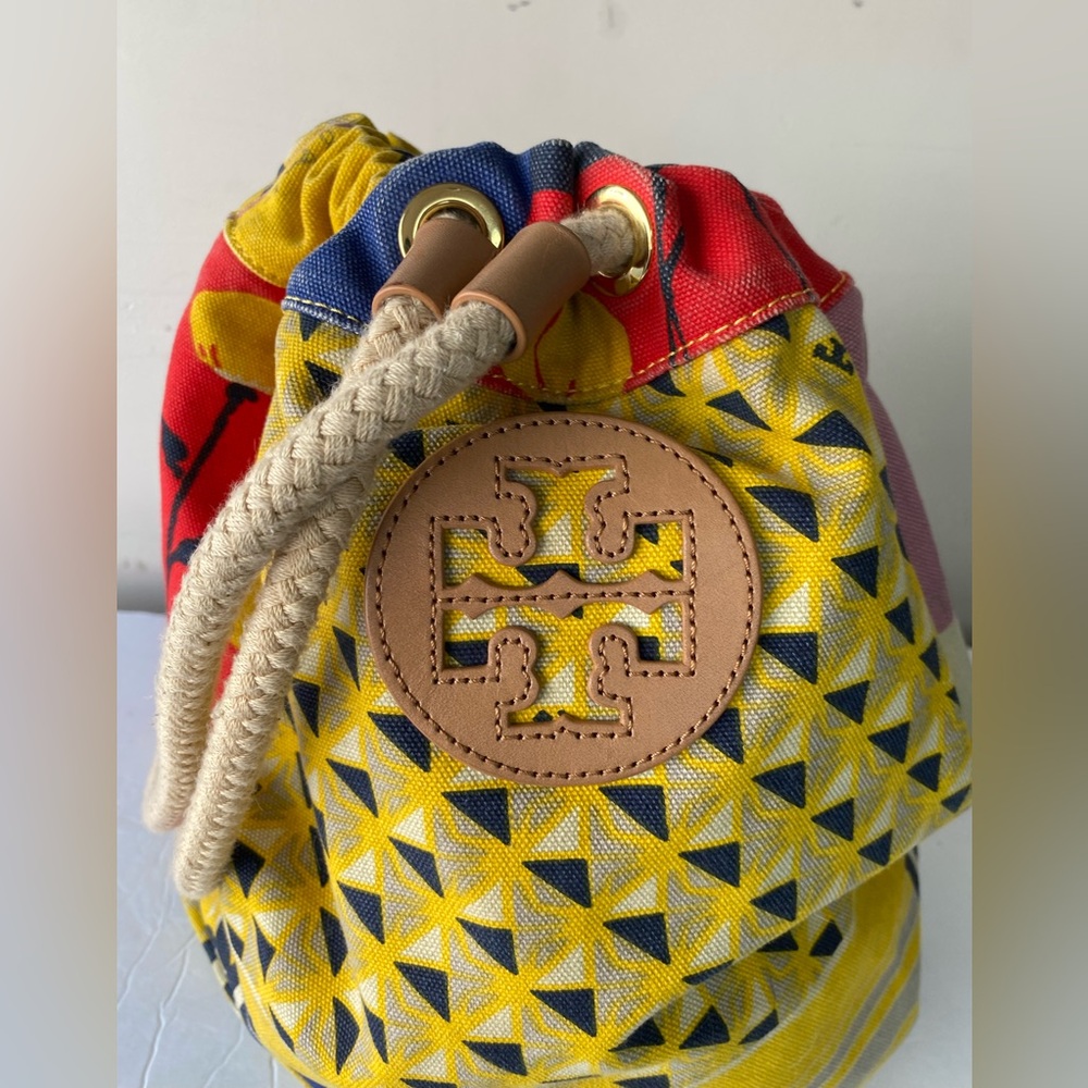 Rare Tory Burch Patchwork Canvas Drawstring Backp… - image 6